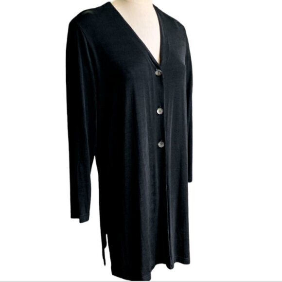 Hot Cotton Travelware Travel 3-Button Tunic Top/Cardigan Side Slit M Black 50F - Picture 3 of 8